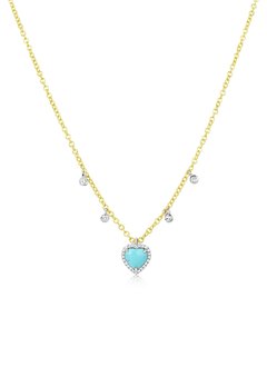 Dainty Turquoise Heart and Diamond Necklace