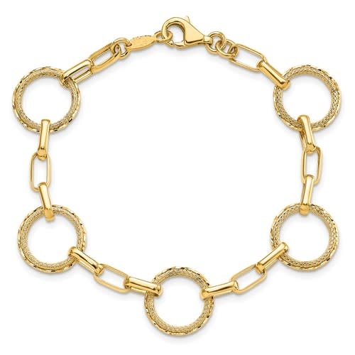 14k Yellow Gold Textured Circles Link Bracelet