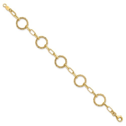 Q Gold 14k Yellow Gold Textured Circles Link Bracelet