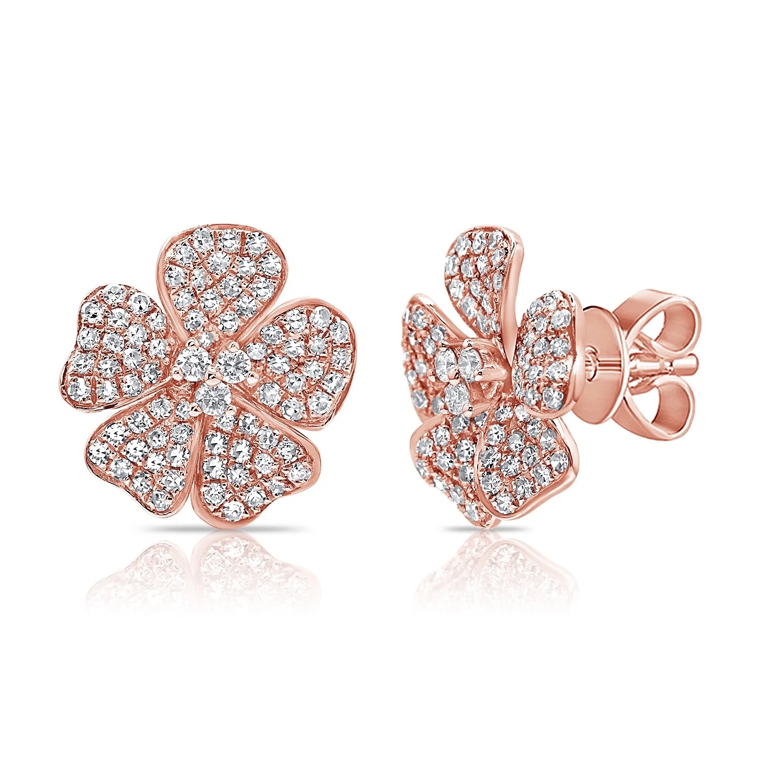 14K Gold Small Diamond Flower Stud Earrings 65956