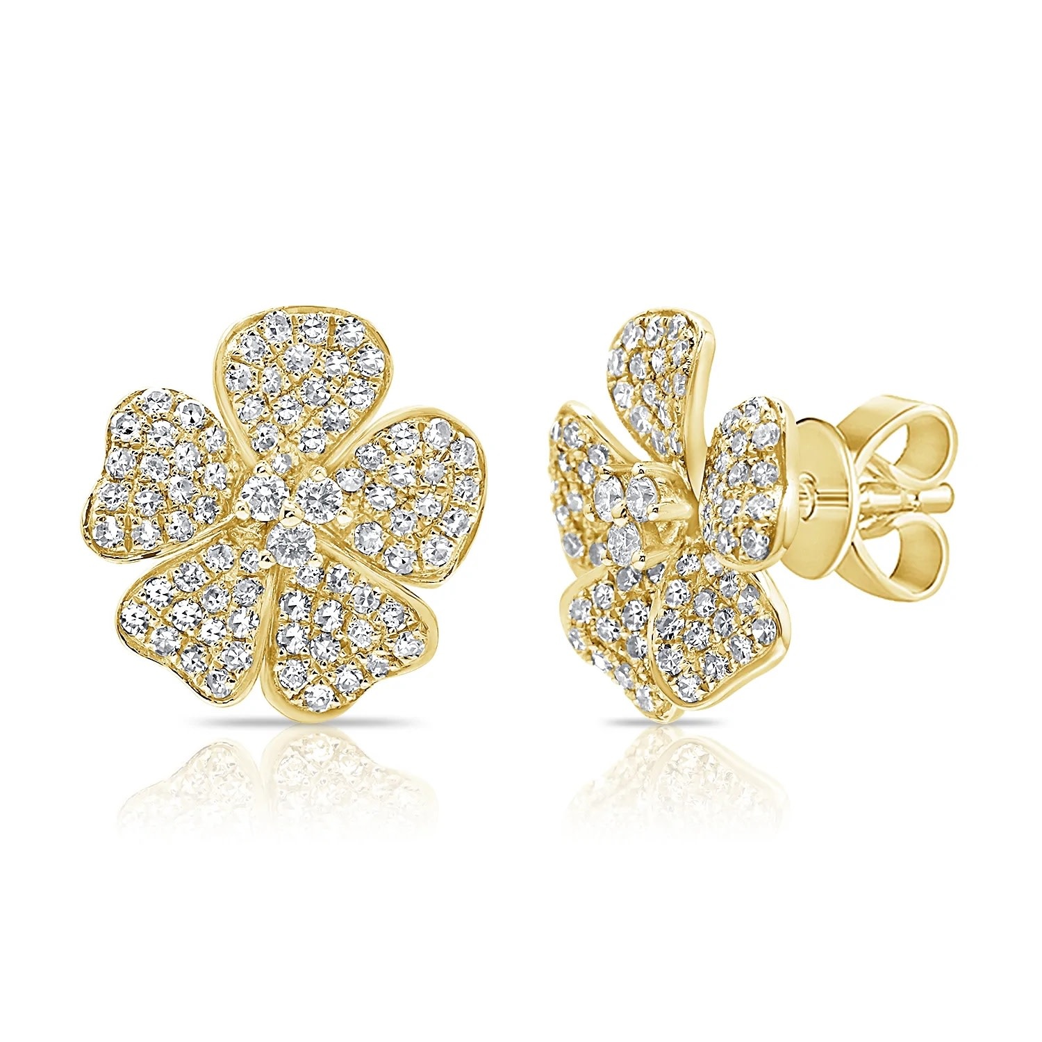 14K Gold Diamond Flower Earrings