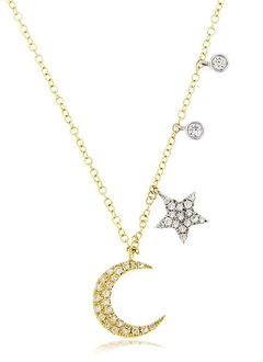 N7335 Diamond Moon and Star Necklace