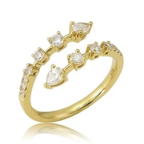 18kt Yellow Gold Round & Pear Diamond Open Wrap Ring