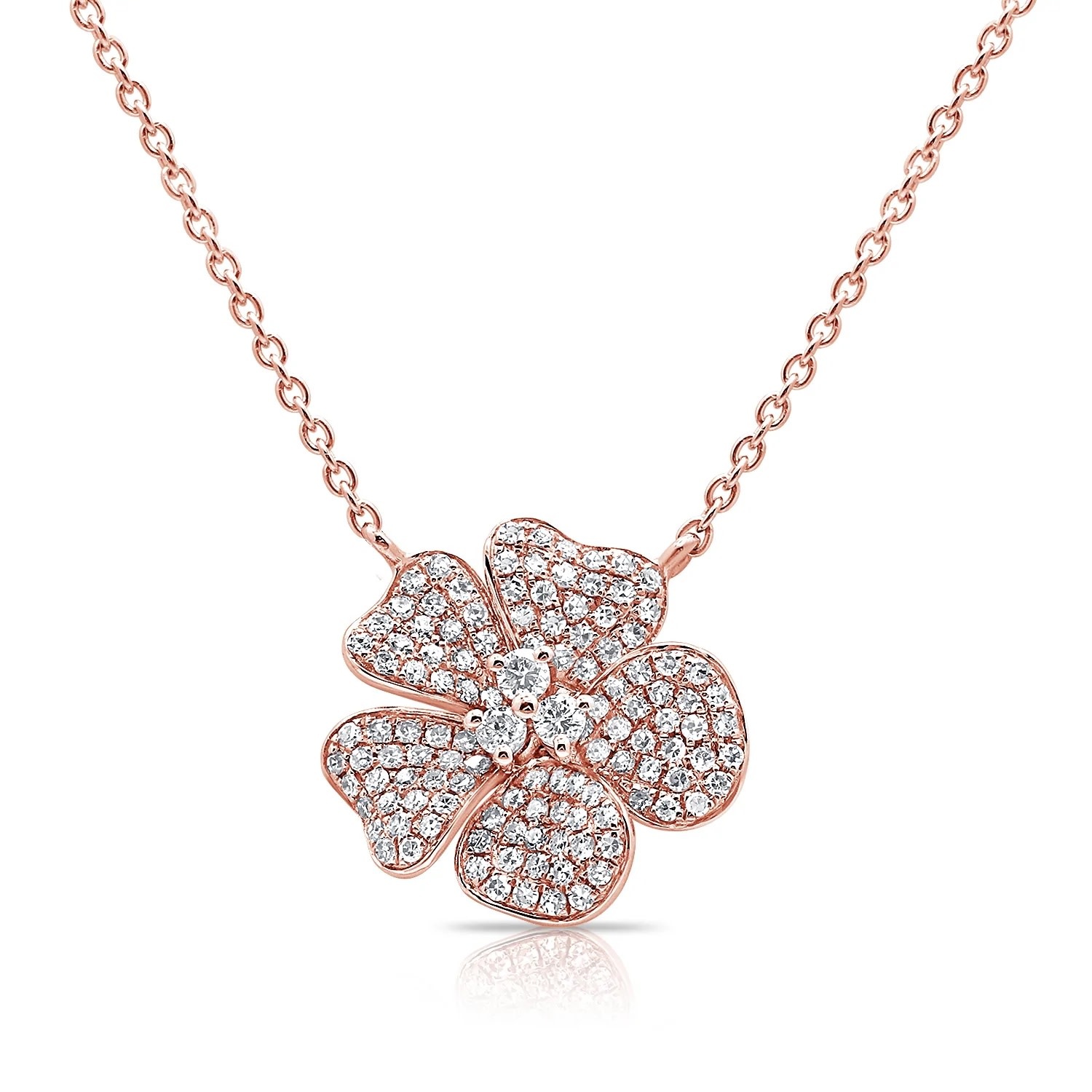 14K Gold Diamond Flower Pendant, 14k Gold Diamond Flower Necklace