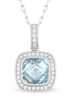 N1075 Blue Topaz & Diamond Halo Necklace