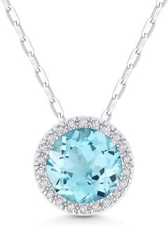 N1041 Blue Topaz and Diamond Halo Necklace