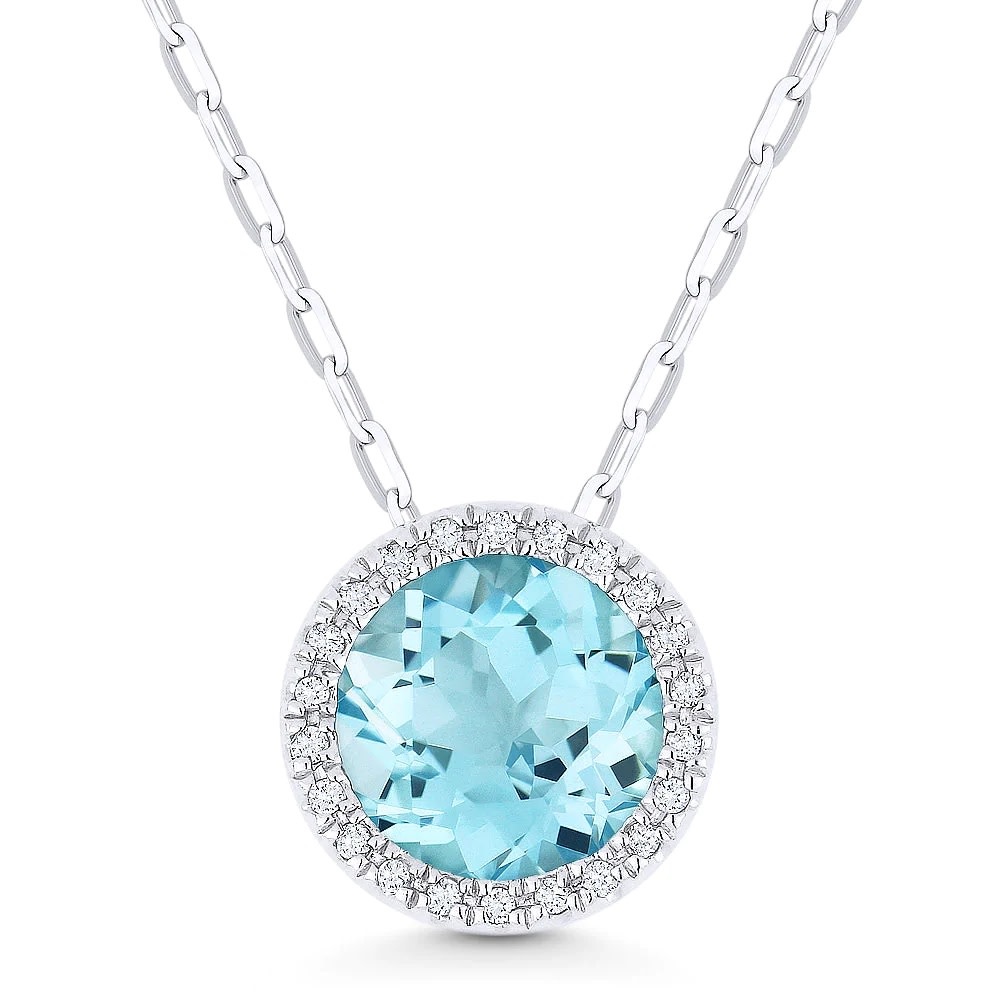 N1041 Blue Topaz and Diamond Halo Necklace