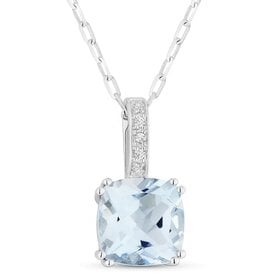 N1070 Blue Topaz & Diamond Pendant Necklace