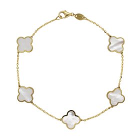 14kt Yellow Gold Large Mother of Pearl Clover Bracelet