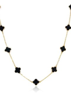 14kt Yellow Gold Black Onyx Clover Station Necklace