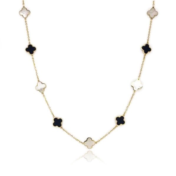 14k Yellow Gold Black Onyx Clover Necklace