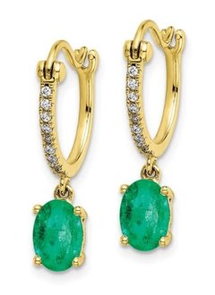 Diamond & Emerald Dangle Hoop Earrings