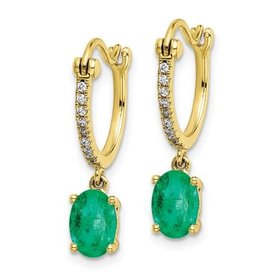 Diamond & Emerald Dangle Hoop Earrings