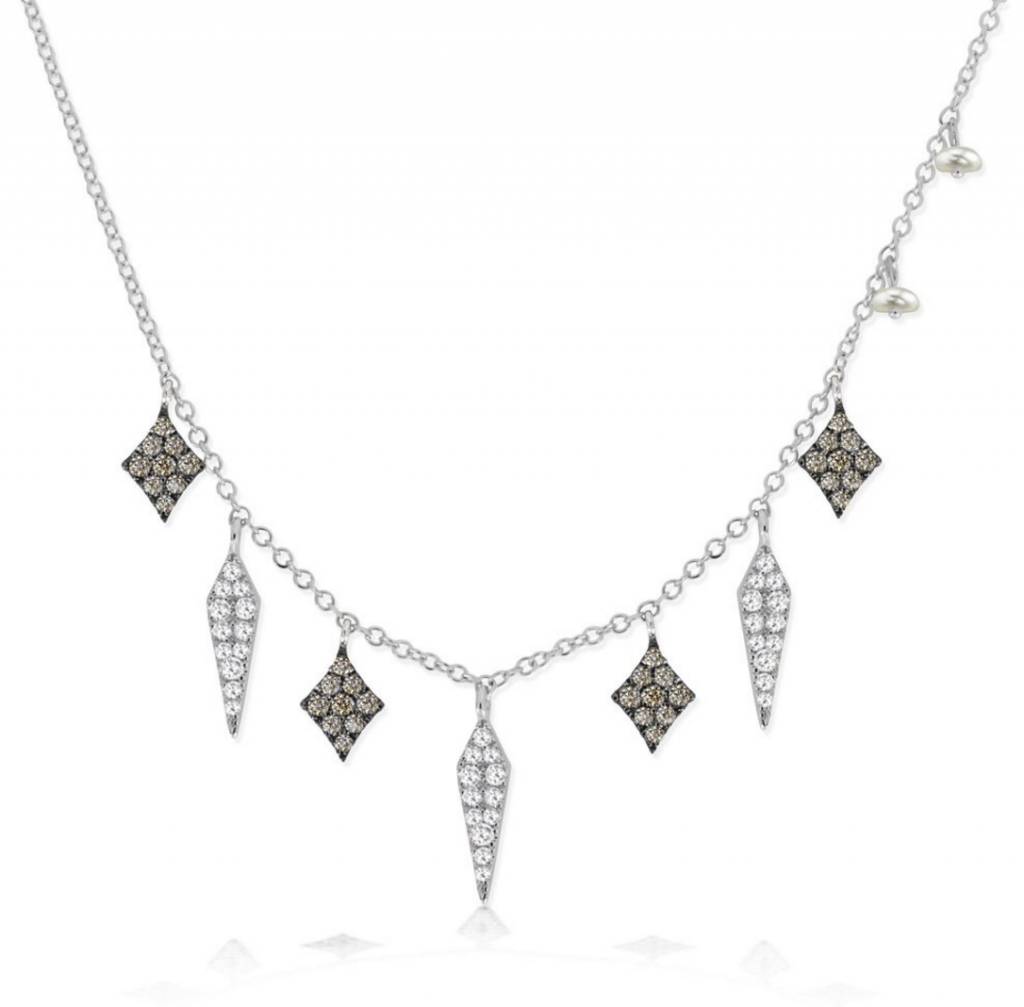 Meira T N10373 White Diamond and Black Spike Necklace
