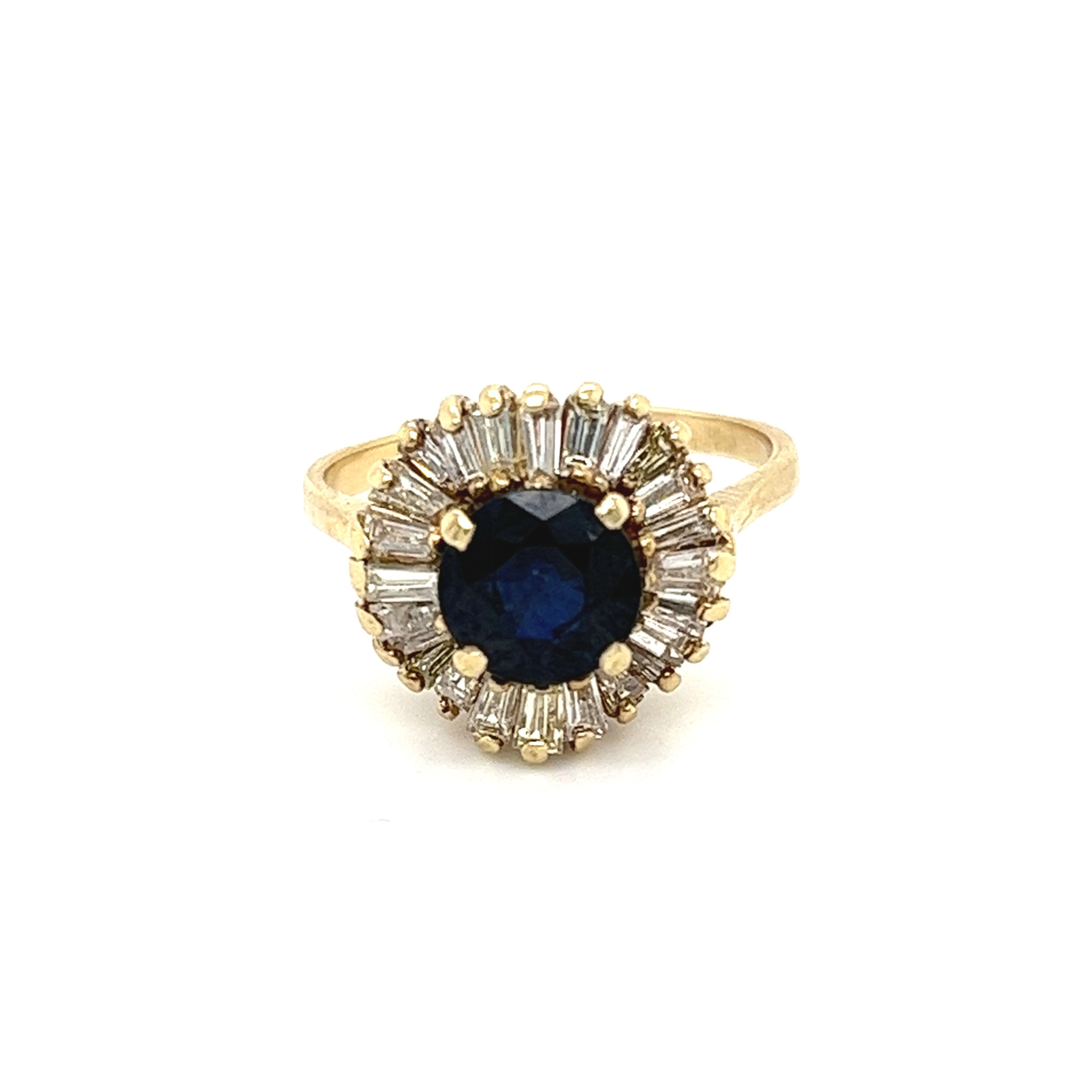 1.50 carat sapphire and 1 carat baguette diamonds estate ring