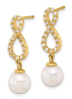 Diamond Infinity & Pearl Dangle Earrings