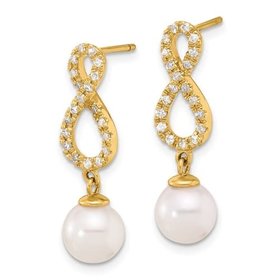 Diamond Infinity & Pearl Dangle Earrings