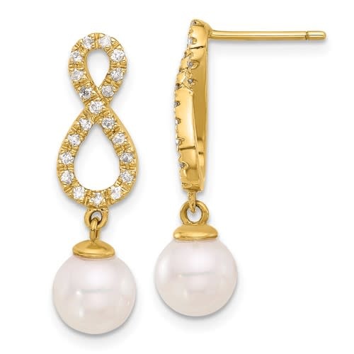 Q Gold Diamond Infinity & Pearl Dangle Earrings