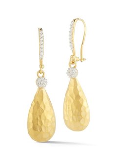 14kt Yellow Gold Hammered Teardrop with Diamonds Earrings