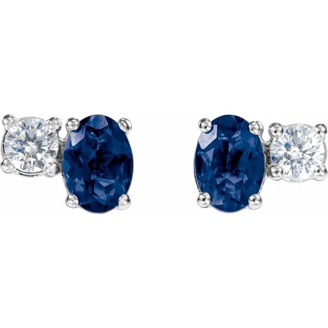 14kt White Gold Lab Grown Sapphire & Diamond Stud Earrings