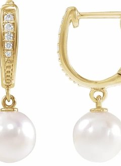 88195 14kt Gold Pearl & Diamond Leverback Earrings