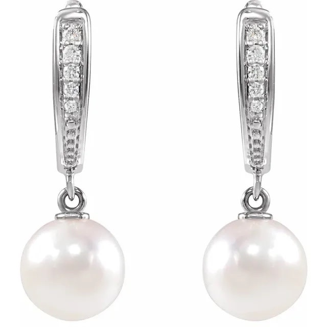 Stuller 88195 14kt Gold Pearl & Diamond Leverback Earrings