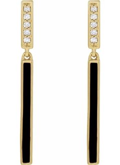 Black Enamel & Diamond Bar Earrings