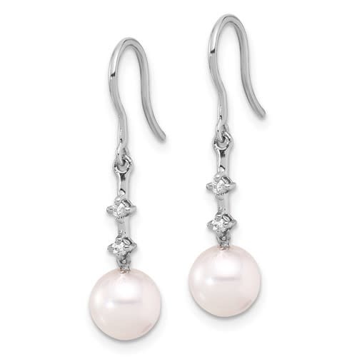 14kt White Gold 7/8mm Akoya Pearl & Diamond Drop Earrings