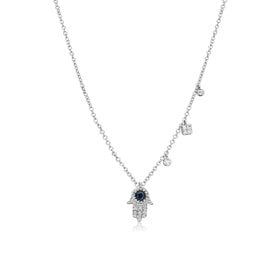 N12078 Diamond & Sapphire Hamsa Necklace