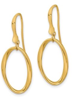 14kt Yellow Gold Oval Shephard Hook Dangle Earrings