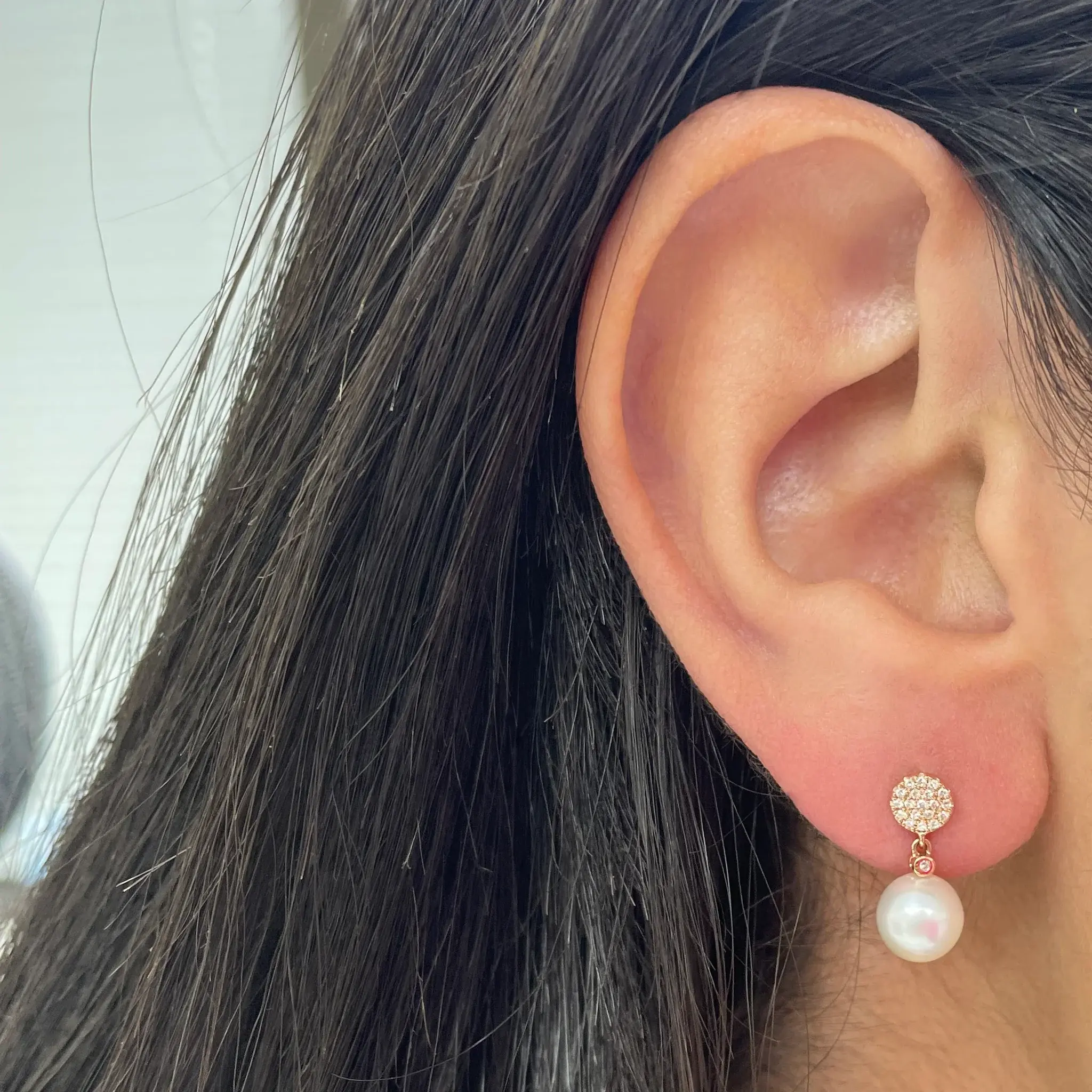 Sabrina Pearl & Diamond Dangle Stud Earring