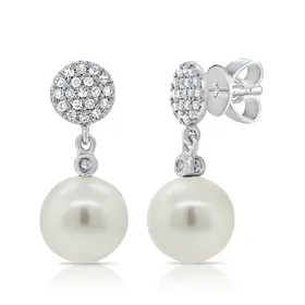 Pearl & Diamond Dangle Stud Earring
