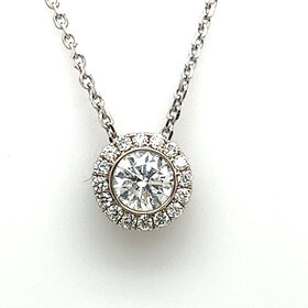 14kt White Gold Diamond Halo Necklace 0.53 Carat Total