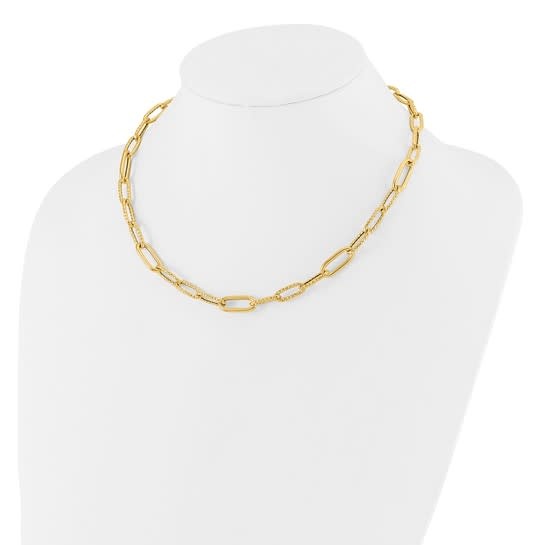Q Gold 14kt Yellow Gold 18 inch Textured 8.3mm Paperclip Necklace