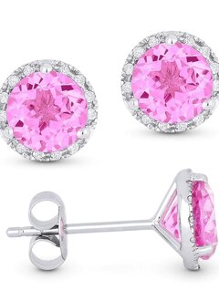 1023 Lab Grown Pink Sapphire  & Diamond Halo Earrings