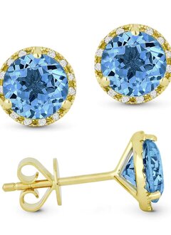 E1023 Swiss Blue Topaz & Diamond Halo Earrings