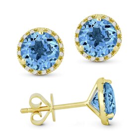 E1023 Swiss Blue Topaz & Diamond Halo Earrings