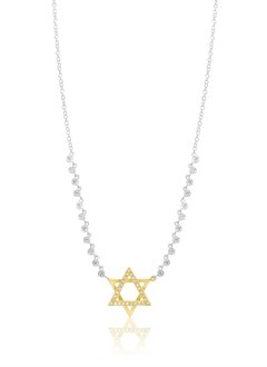 Two Tone Yellow Gold Star Of David Diamond Necklace