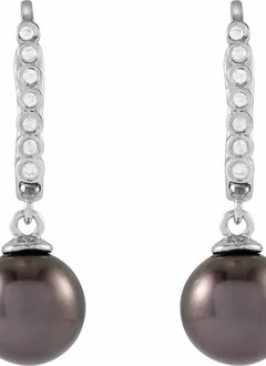Gray Tahitian Pearl & Diamond Drop Earrings