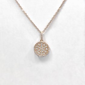 N9993 14kt rose gold diamond circle drop necklace