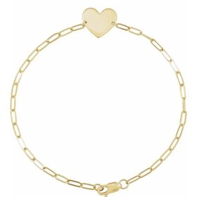 14kt Yellow Gold Engravable Heart Paper Clip Bracelet