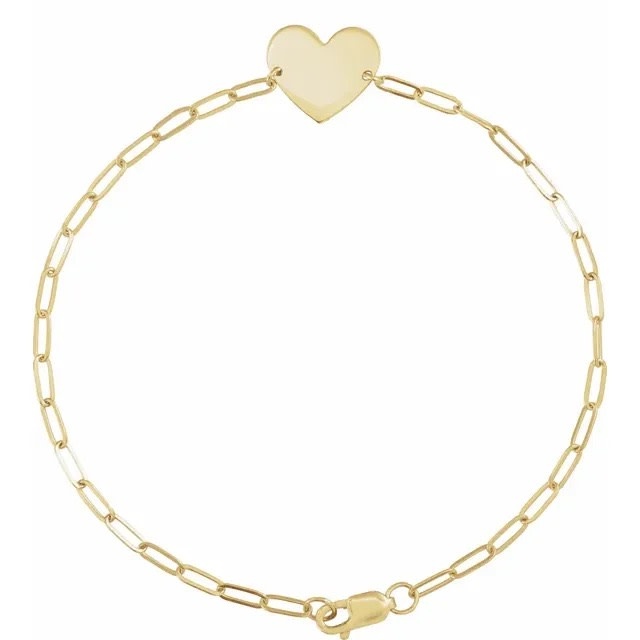 Stuller 14kt Yellow Gold Engravable Heart Paper Clip Bracelet