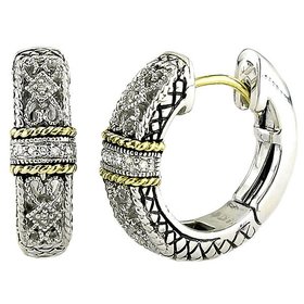 ACE141 silver, gold and diamond filigree hoop earrings