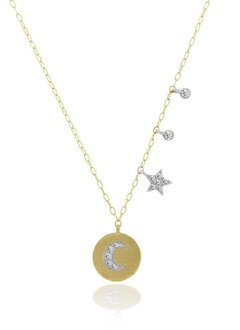 Diamond Moon Disc and Star Necklace
