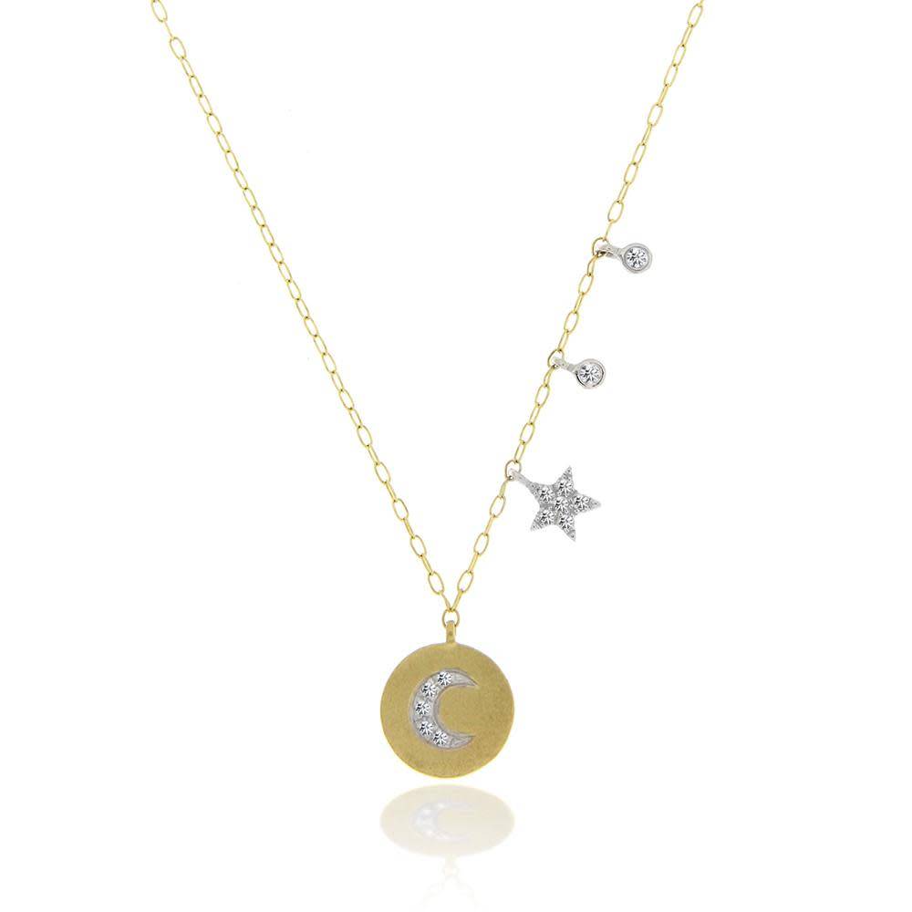 Meira T Diamond Moon Disc and Star Necklace