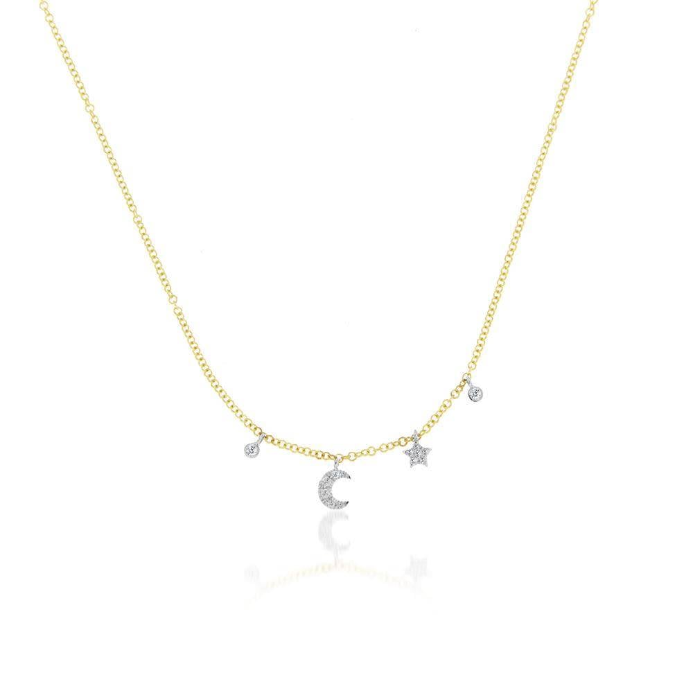 Meira T N10404 mini moon and star bezel necklace
