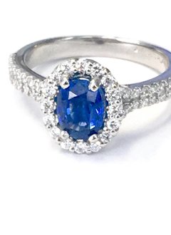 Split Shank Platinum Oval Sapphire Halo