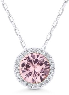 N1041MGW Morganite and Diamond Halo Necklace