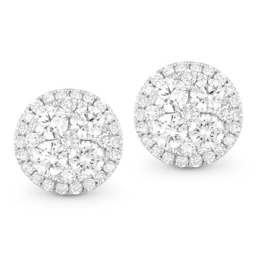 0.98 Carat Round Diamond Cluster Stud Earrings