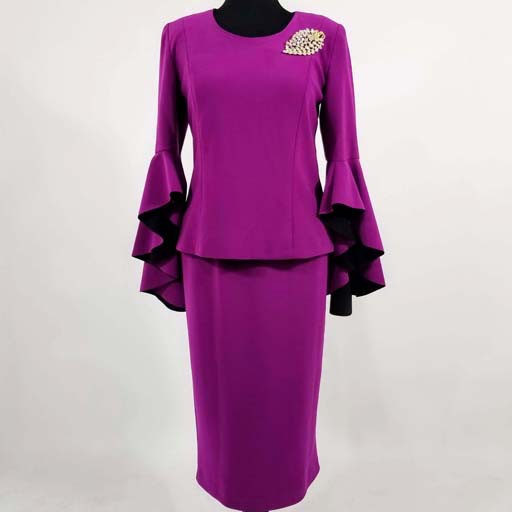 2PC Skirt Suit w Bell Sleeve